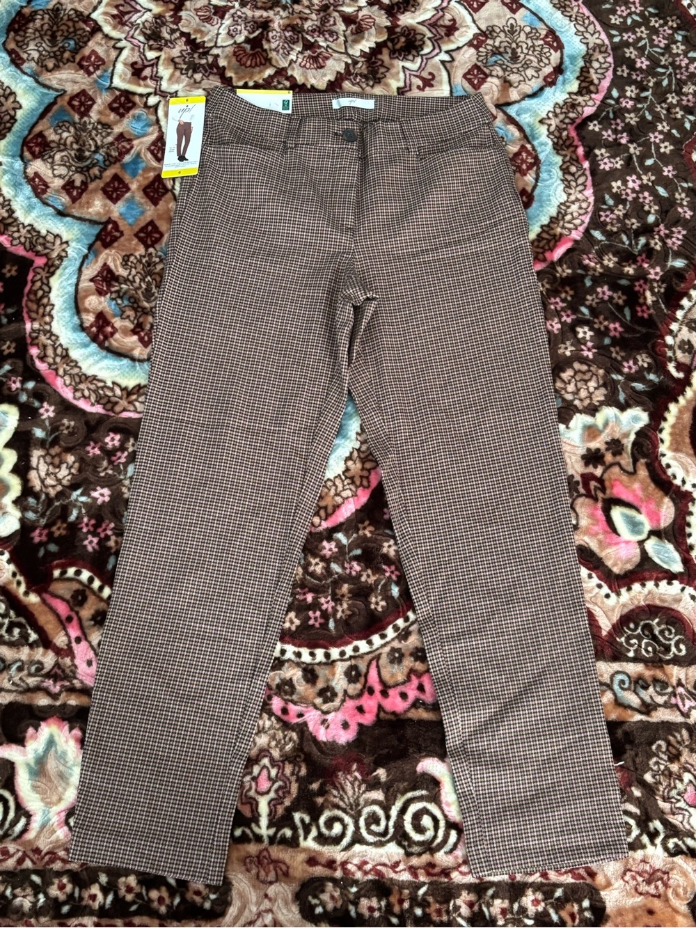 Women's Brown Check Chinos - Classic Slim Fit